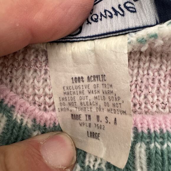 Vintage 80s 90s Acrylic Sweater Large Cottagecore Soft Girl Ski Lodge Pastel USA - Picture 6 of 7